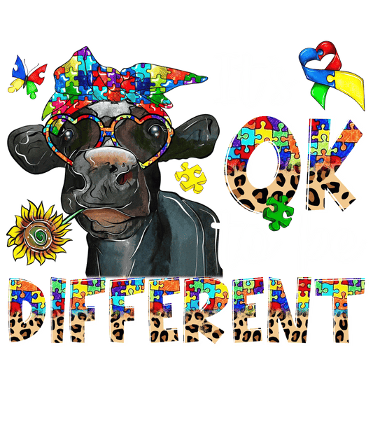 Its ok to be different autism awareness cow and puzzle pieces